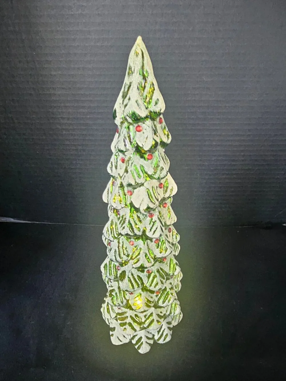 Pier One Imports Green Glass Christmas Tree Light Up 12
